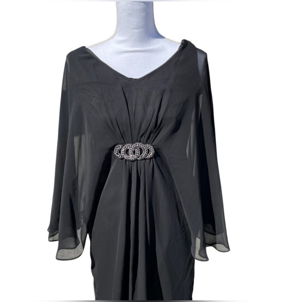 NWOT | Connected Apparel | Black V-Neck Dress with Flutter Sleeves | Size: 10 - Picture 2 of 9